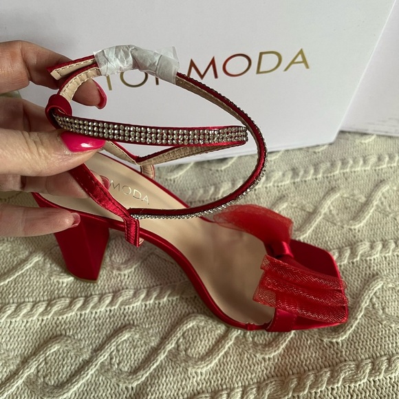 NEW! Top Moda Red Agatha Bow Style Rhinestone Ankle Strap Women’s 6.5 - Picture 16 of 16